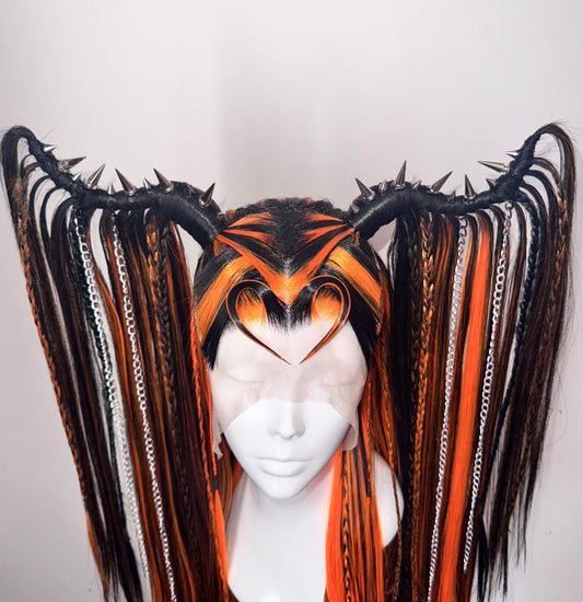 ÉireHeadRTW - neon orange + black, draped horns